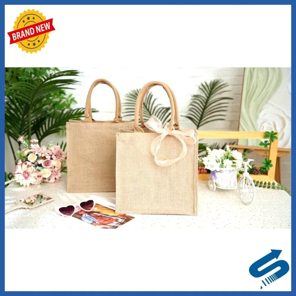 Reusable Jute Tote Bags Set of 12 Blank DIY Bridesmaid Gift Shopping Bags
